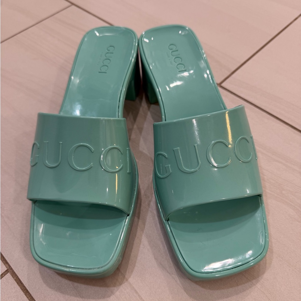 Gucci Tiffany Green Turquoise Heels – Size 40 Mules